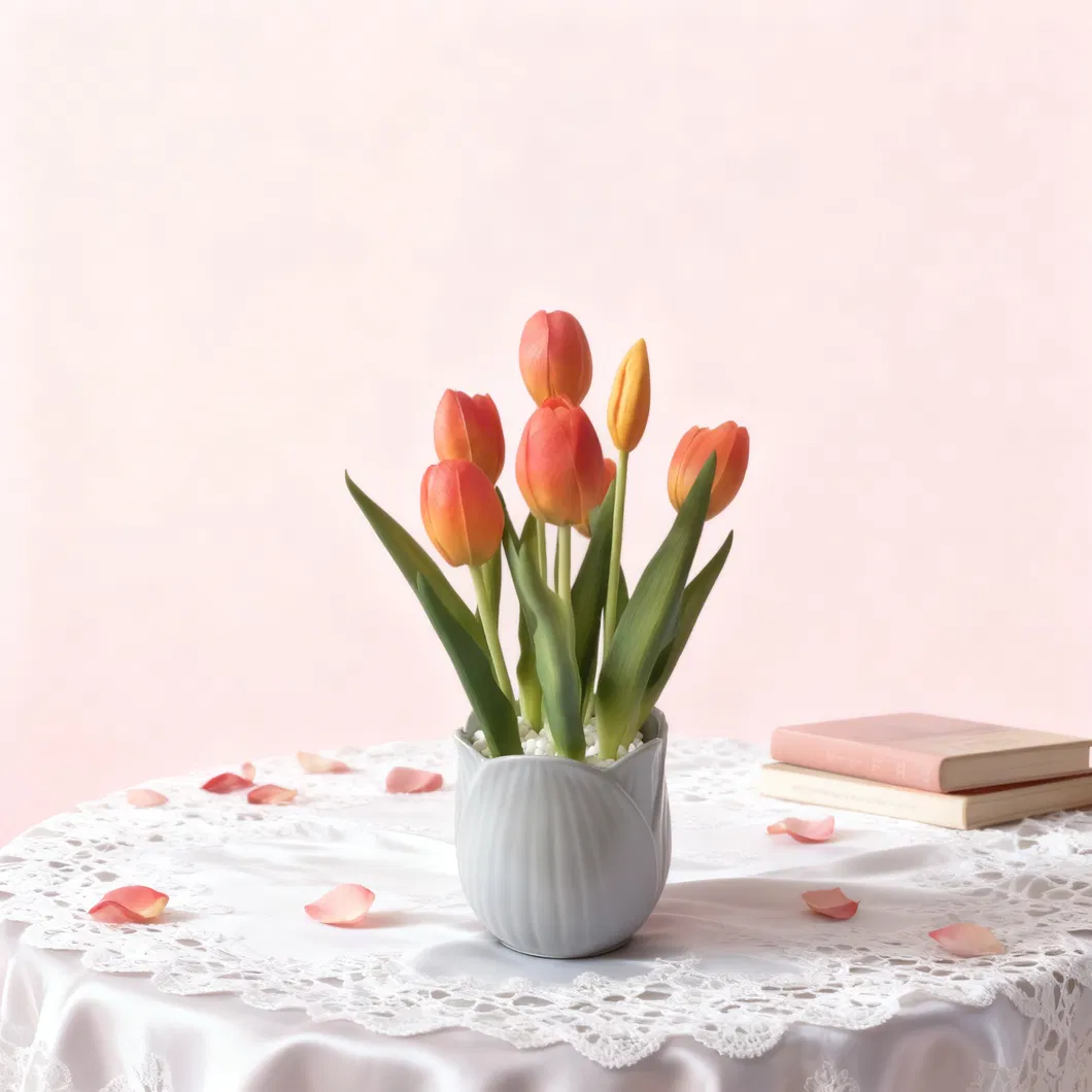 Real Touch Tulips Ceramic Pot