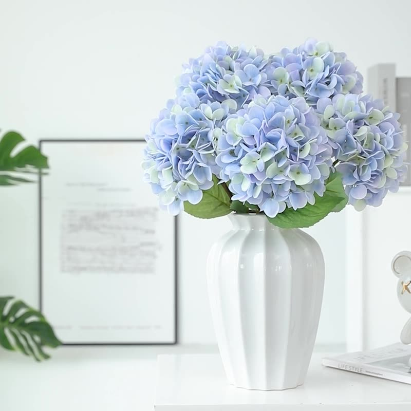 Single Blue Color Faux Artificial Real Touch Hydrangea for Home Wedding Vase Decoration