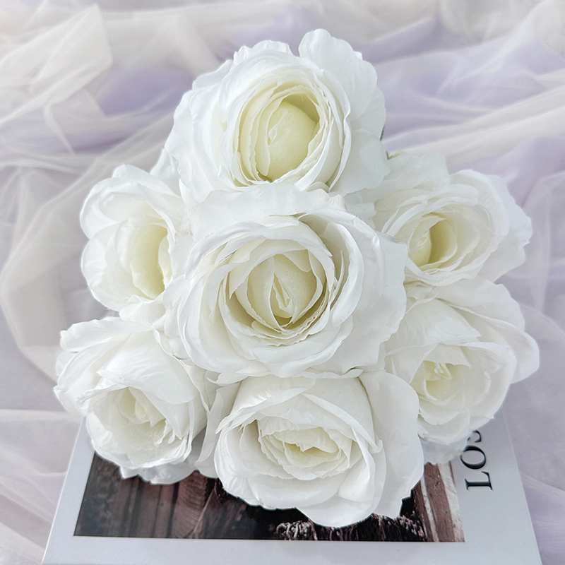 Elegant 7-Head Silk Rose Bouquet for Romantic Home Weddings