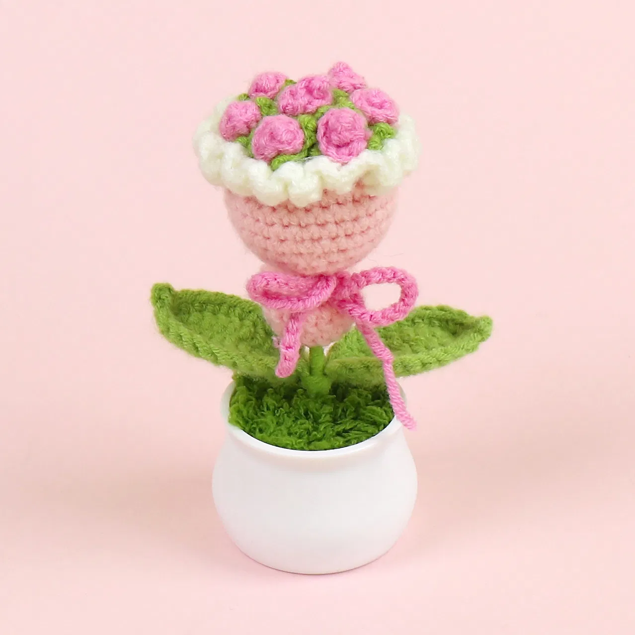 Finished Handmade Crocheted Rose Bouquet in a Pot, Car Decoration, Artificial Yarn Flower, Office Ornament, Creative Gift