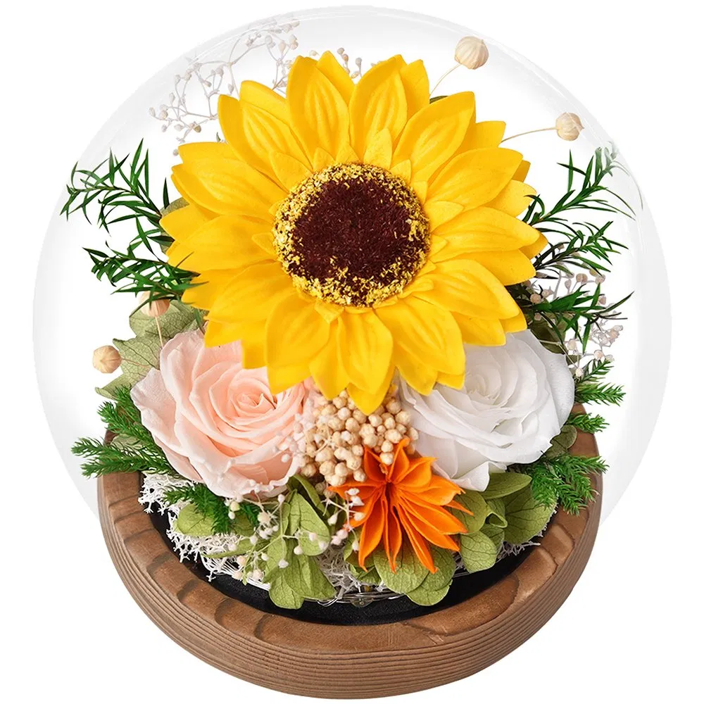 Inunion Handmade Decorative Spherical Glass Dome with Preserved Roses &amp; Moss