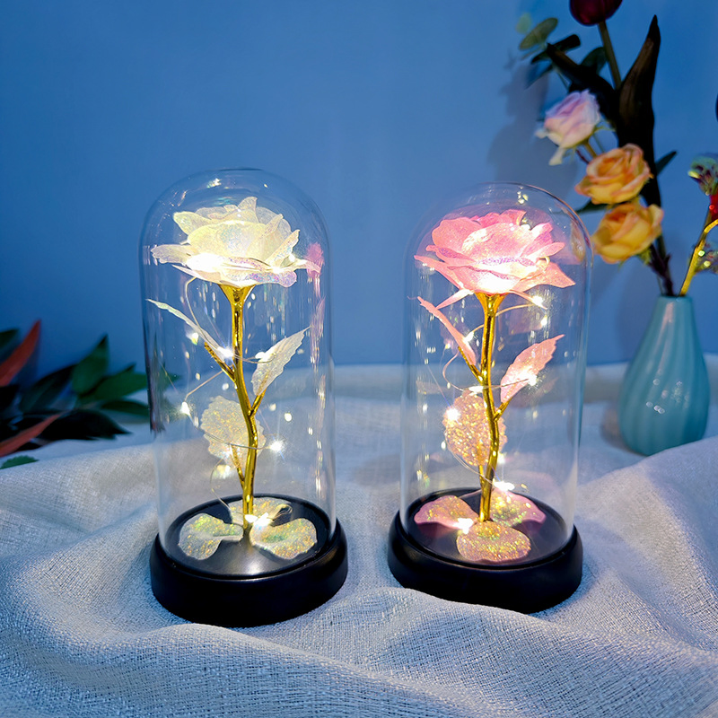 Hot Selling Artificial Plastic Roses with LED Lights for Gifts Decoration Valentine's Day