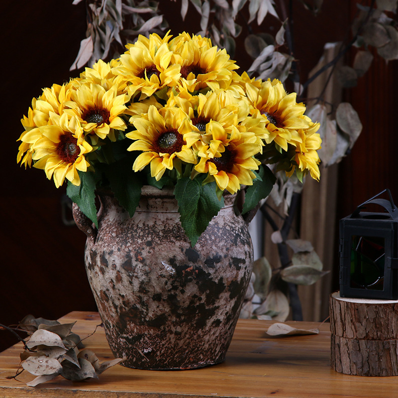 Wholesale 6PC Bundled Realistic Artificial Silk Sunflower for DIY Decor Bridal Bouquet