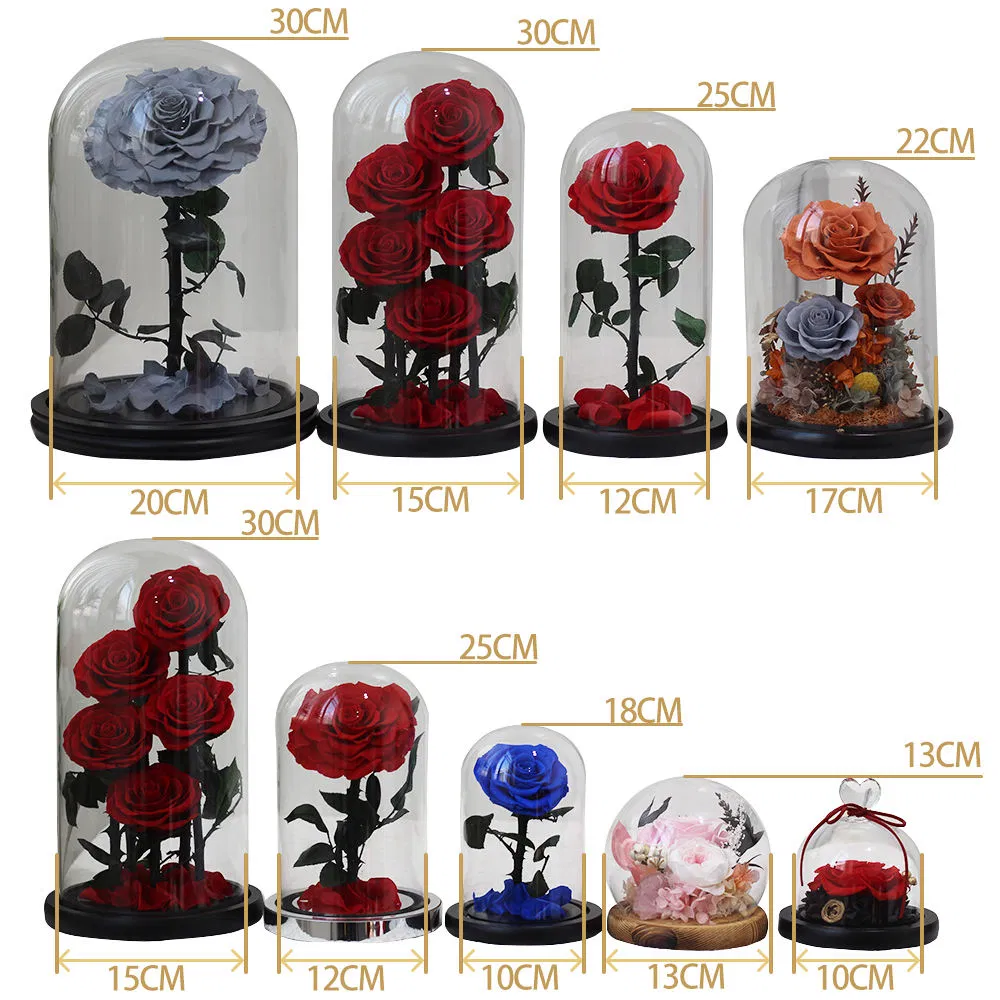 10+Years Manufacturers Eternal Rose Moss Long Stem Red Single Flowers Morthers Day Everlasting Preserved Flower Forever Roses in Glass Dome