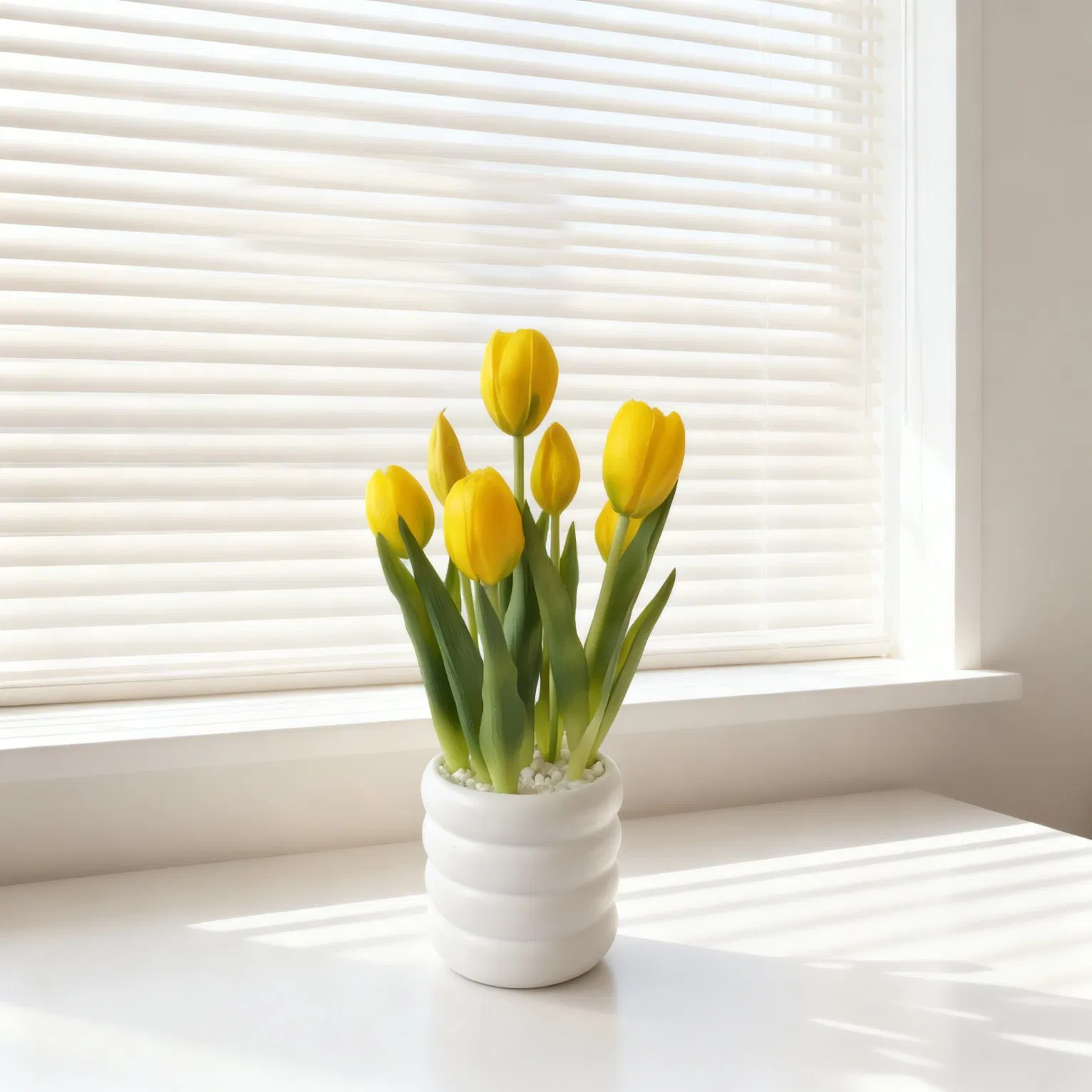 Beautifully Real Touch Yellow Tulips in Ceramic Pot for Home Decor