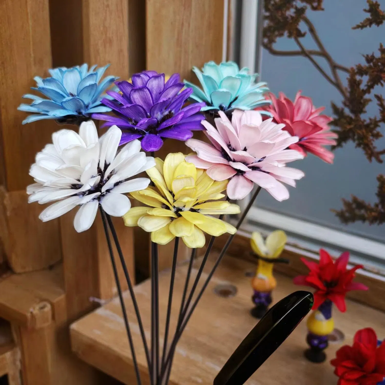 Handmade Home Decoration Melon Shell Artificial Flower Bouquet Pine Rose