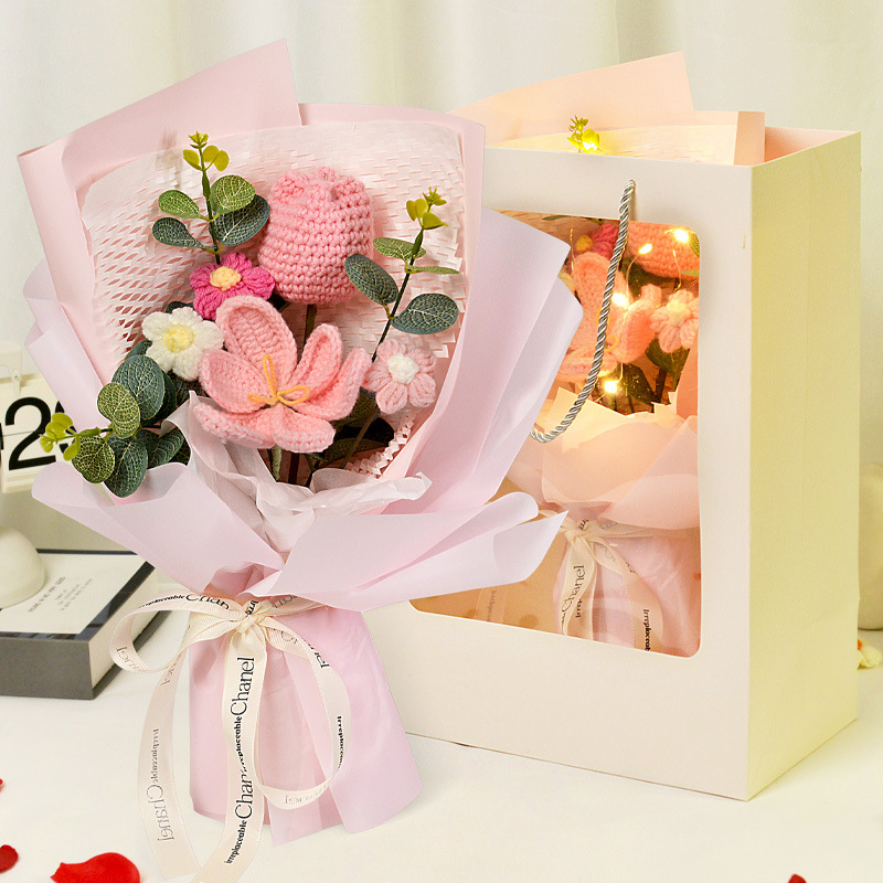 Hand-Crocheted Mixed Bouquet of Calla Lilies, Lily of The Valley, and Tulips