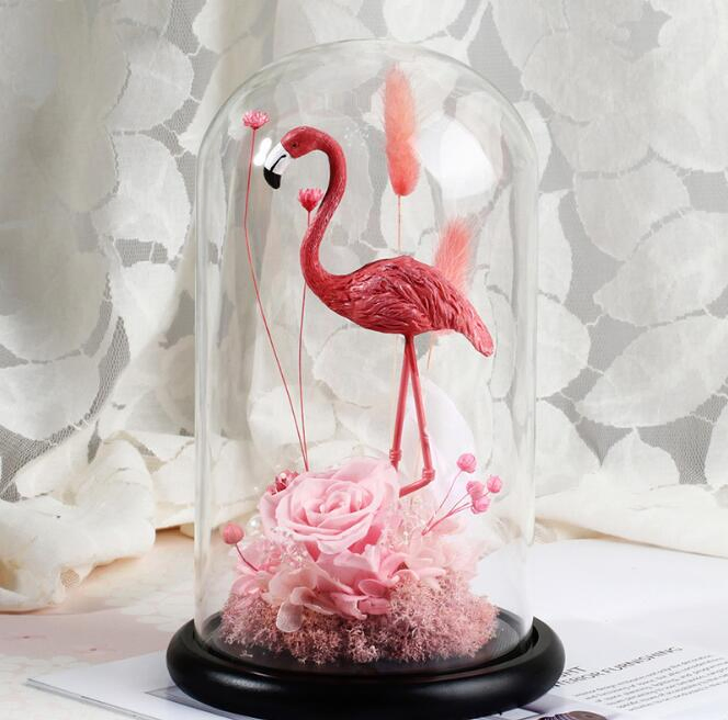 New Style Wholesale Gift Items Preserved Flower Preserved Bird Rose in Glass for Wedding Christmas Valentines Day