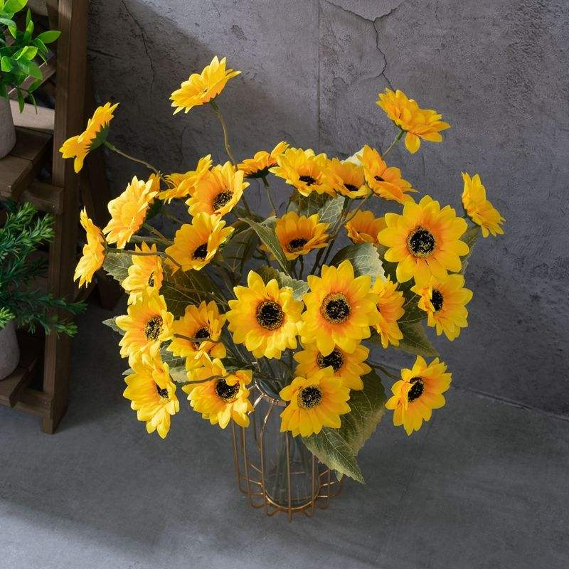 Bulk Supply Cl15101 Premium Yellow Artificial Silk Sunflower Stems for Professional Event Arrangementshome Table Centerpieces