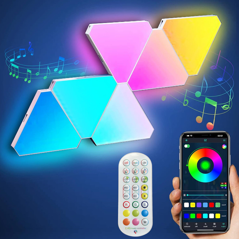 Factory Direct LED RGB Triangle Wall Light Remote APP Controls Music Sync Gaming Triangle LED Lights Panels