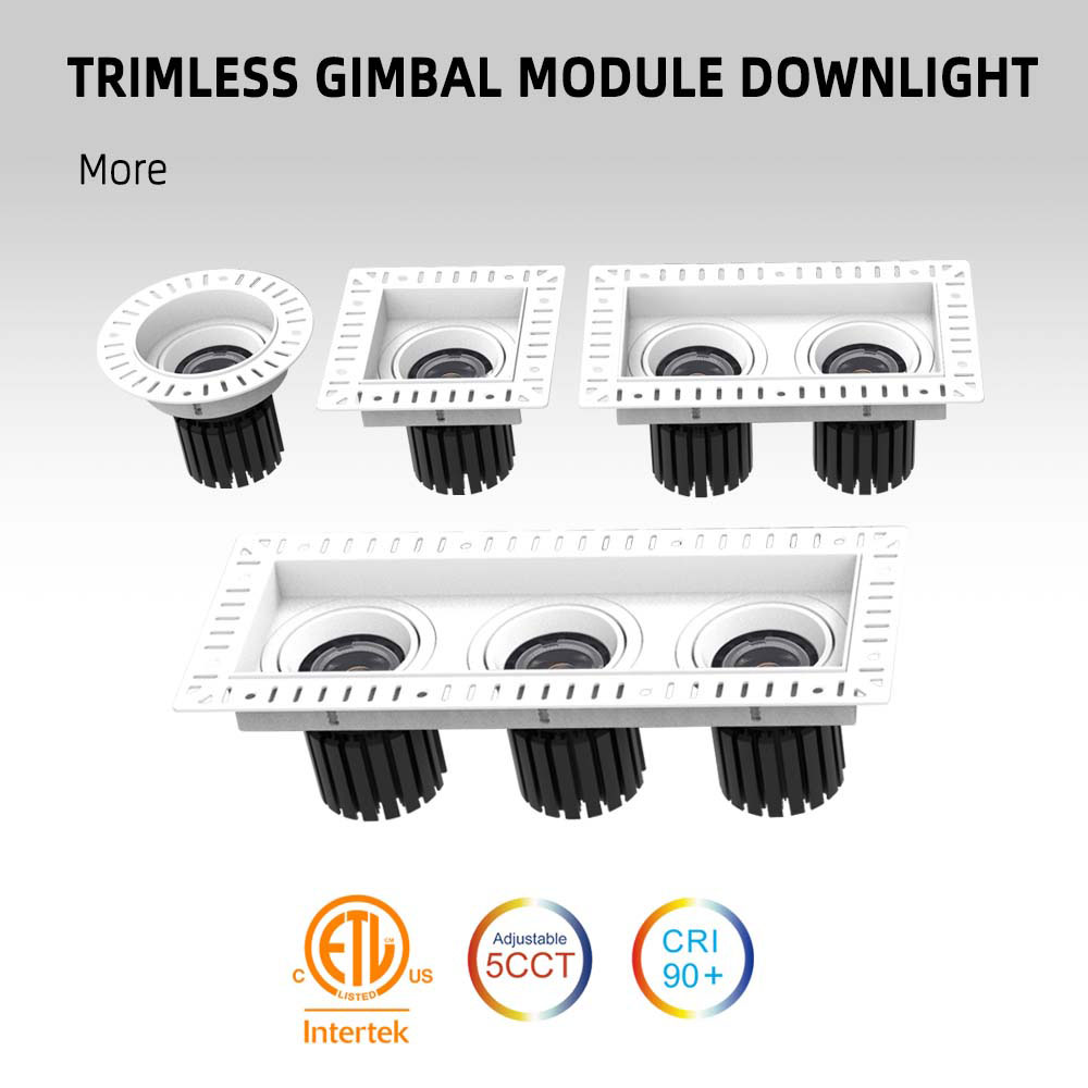 3 Cells 5CCT Tunable LED Modular Downlight 30W Trimless Adjustable High CRI Recessed Gimbal Lighting Fixture
