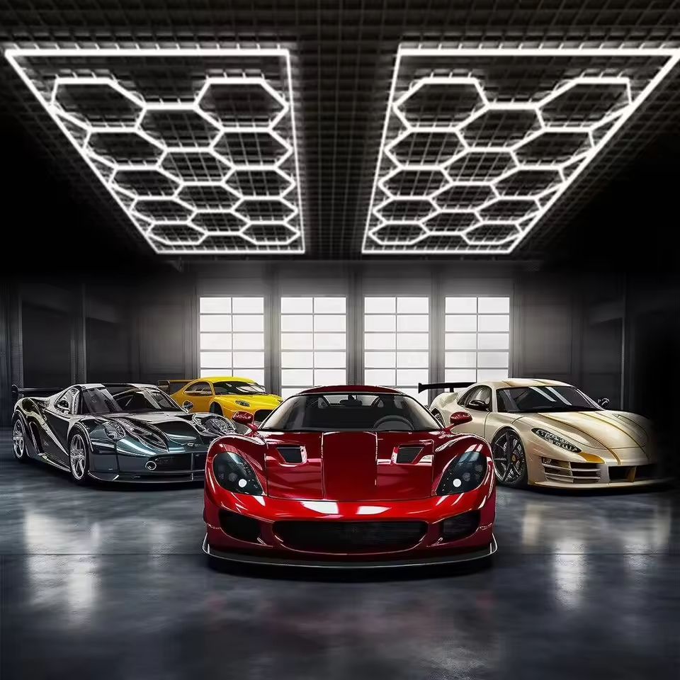Factory Sell Hexagonal Grid Led Light Honeycomb Garage Lamp Led Hexagon Morden Ceiling Lights For Auto Detailing Shop Garage