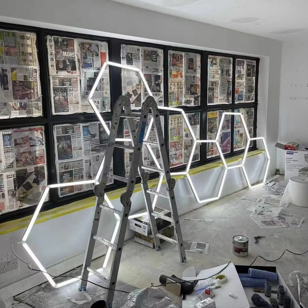 2024 Hexagonal Led Ceiling Lights Hex Lights for Garage Ceiling Honeycomb Auto Detailing Lamp Led Garage Light