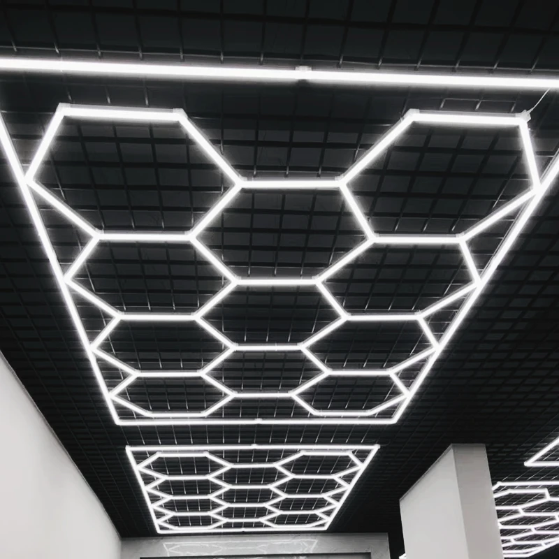 Portable RGB Hexagonal LED Workshop Light for Car Showroom Auto Workshop Office Use-Ceiling Mount