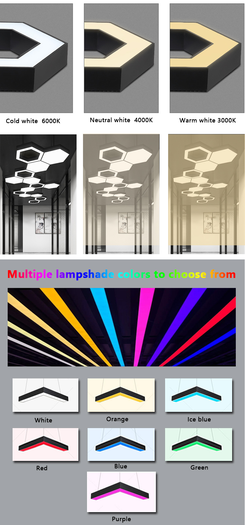 RGBW RGB Black White Modern Indoor Industrial Hexagon LED Minimalist Office Use Led 20w Linear Pendant Light for Gym