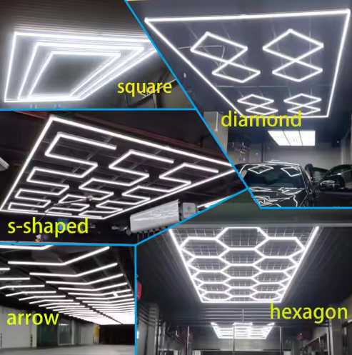 Super Bright 6000K Hexagonal LED Car Detailing Lights IP65 Waterproof Portable High CRI 90 for Car Showroom Garage Workshop AC
