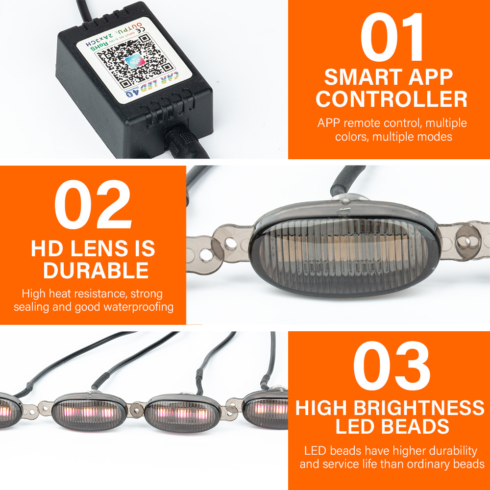 RCJ Car RGB LED Yellow Central Grid Warning Light 12V 6W Suitable for Auto Grille Decoration Lamp Daytime Fog Light