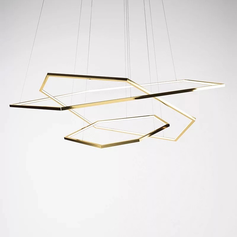 Circle Ceiling Light Modern Hanging Chandelier Geometric Polygon Pendant Light LED Stainless Steel