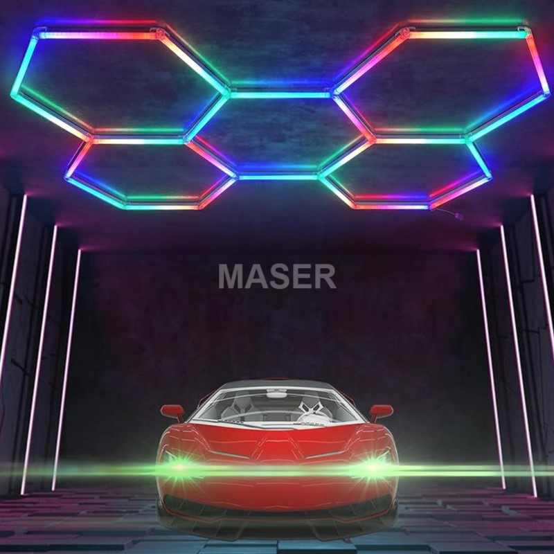 Customized 6500K Rgbic Hexagon LED Lights Honeycomb Nightclub Ceiling Light for Car Detailing Gym 5 Grid System