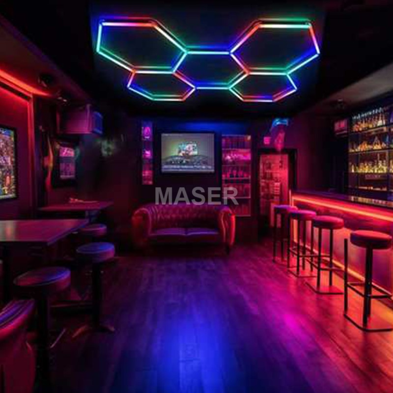 Customized 6500K Rgbic Hexagon LED Lights Honeycomb Nightclub Ceiling Light for Car Detailing Gym 5 Grid System