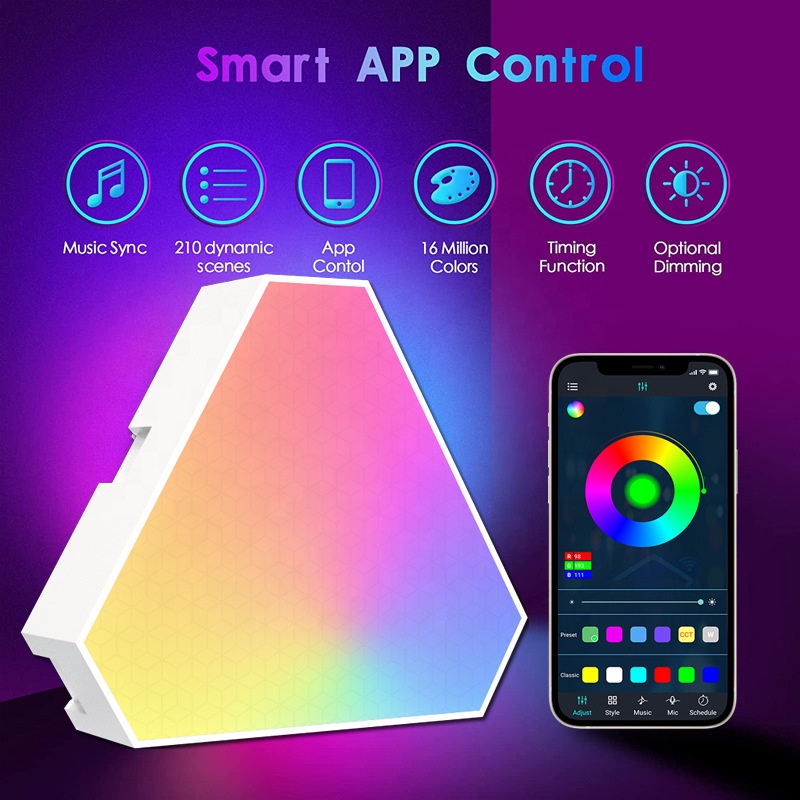 Factory Direct LED RGB Triangle Wall Light Remote APP Controls Music Sync Gaming Triangle LED Lights Panels