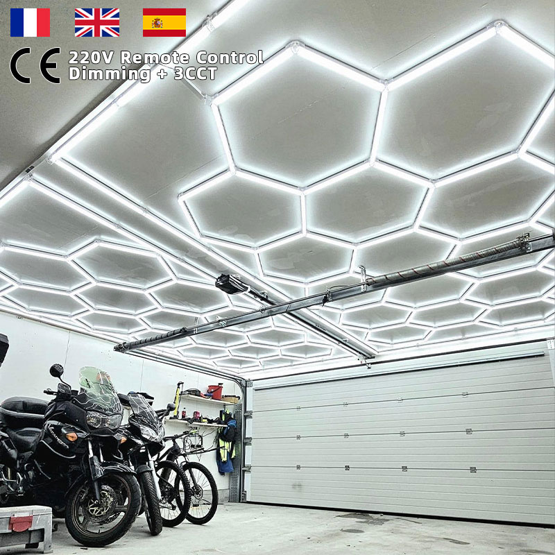 High Brightness LED Hexagon Light 3CCT Dimmable Garage Hexagon LED Lights for Car Detailing Car Wash Station 15 Grid System