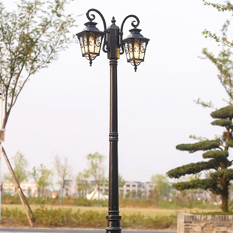 European-style Double-headed LED Solar AC Aluminum IP65 Waterproof Antique Street 3m Outdoor Retro Garden Octagonal Courtyard