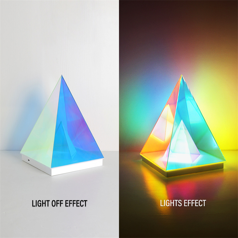 LED Pyramid Night Light Acrylic RGB Decorative Desk Lamp with Remote Control Game Room Bedroom Bedside Creative Decorative Lighting