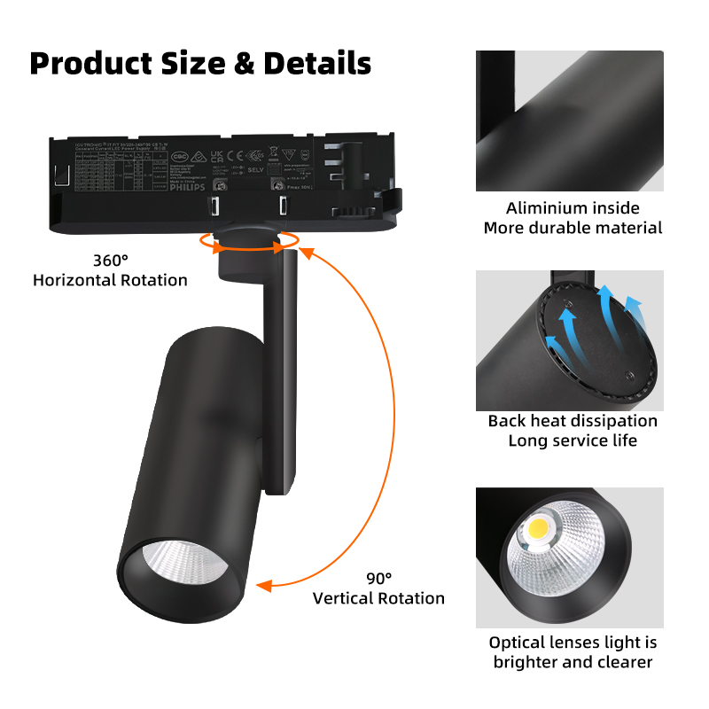 LIFUD Driver Side-Arm 3CCT Ra90 Adjustable Museum Showroom Retail Spot Light System Ceiling Black 30w Led Track Light