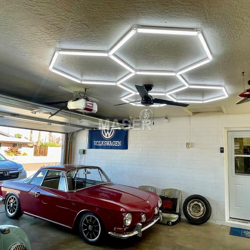Dropshipping No MOQ LED Hexagon Garage Light Honeycomb Work Lights for Parking Lot Auto Repair Shop 5 Grid System