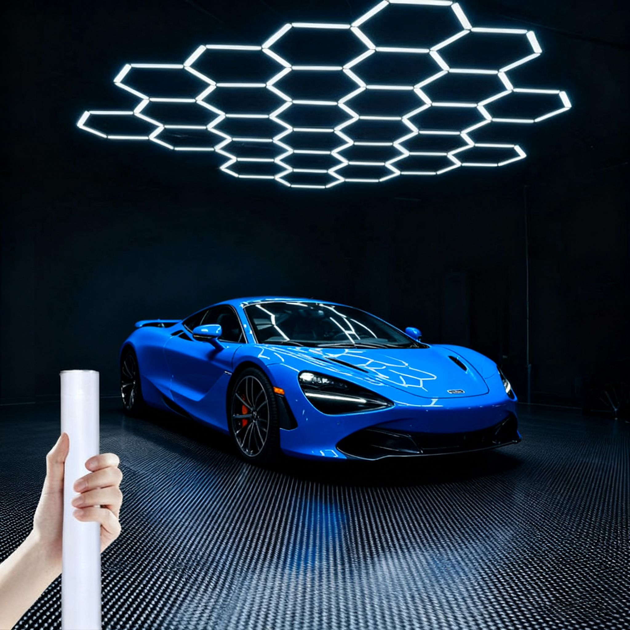 680W Cold White LED Honeycomb Light IP55 Automotive Detail Garage Roof Light 220V 2.4-4.8m/8-16ft Hexagonal