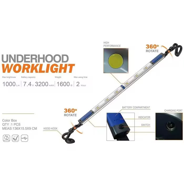 360 Degrees Rechargeable Working Underhood Light Work Car Inspection Work Lamp Under the Hood Engine Maintenance Light Custom