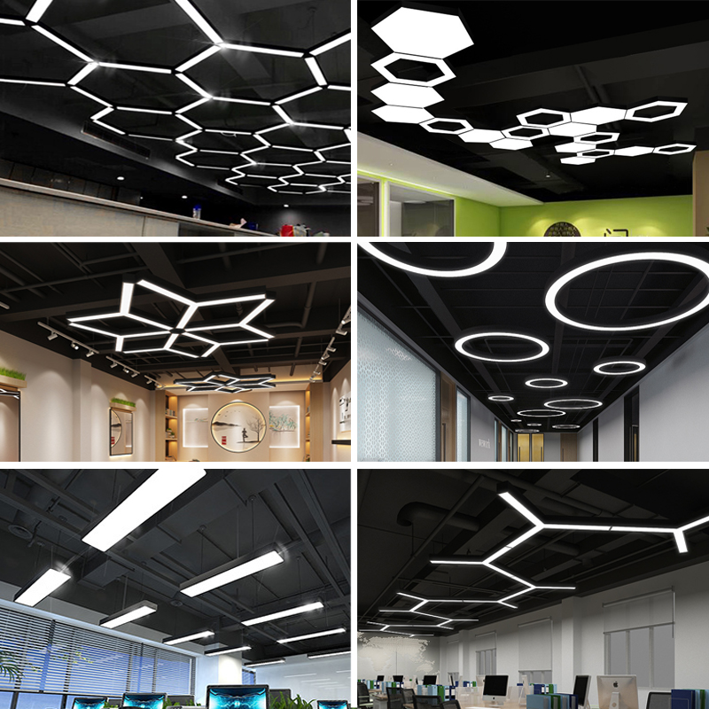 RGBW RGB Black White Modern Indoor Industrial Hexagon LED Minimalist Office Use Led 20w Linear Pendant Light for Gym