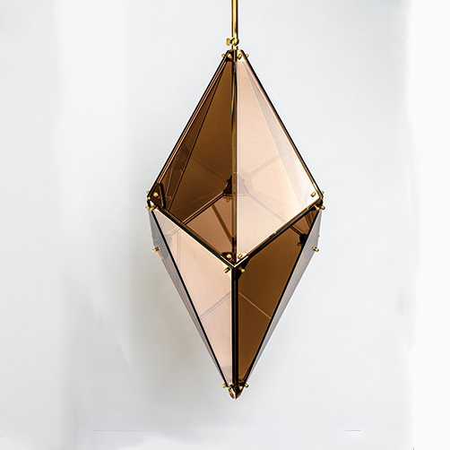 Modern Simple Polygon Hanging Pendant Lamp Amber Glass Pendant Lights for Restaurant