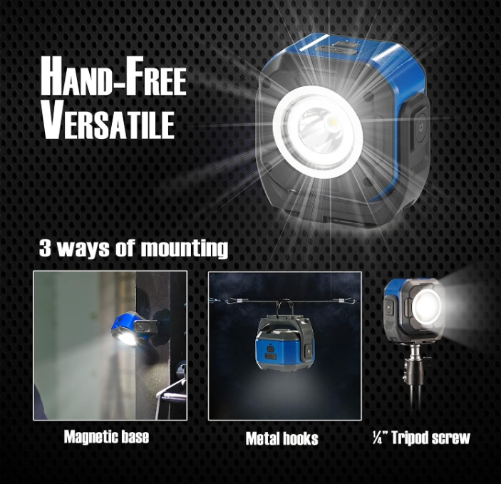 10W Portable Spotlight Rechargeable Waterproof Magnet Base Power Bank LED Work Light for Portable Outdoor Work Light Inspection High Power Work Light