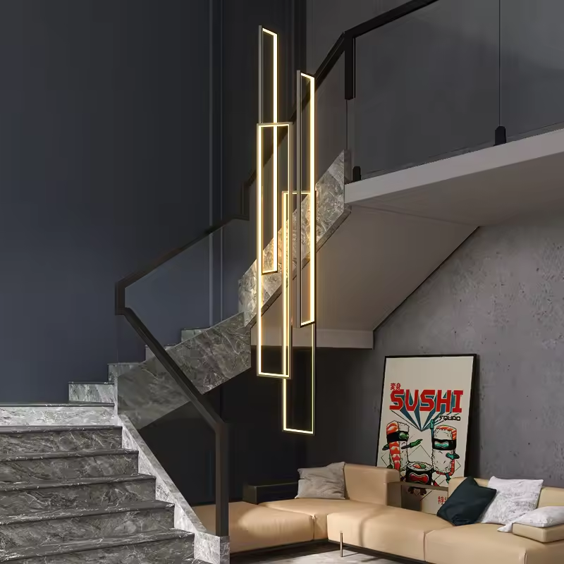 Stairs Hotel High Ceiling Pendant Lights Geometric Modern Long Staircase Customized Acrylic Chandelier for Hall