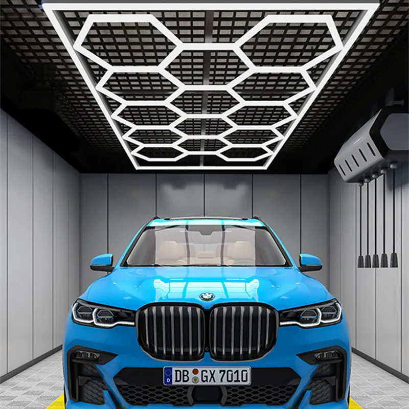 Hanyin Hexagon Panel LED Ceiling Honeycomb Lights Car Workshop Garage Work Light