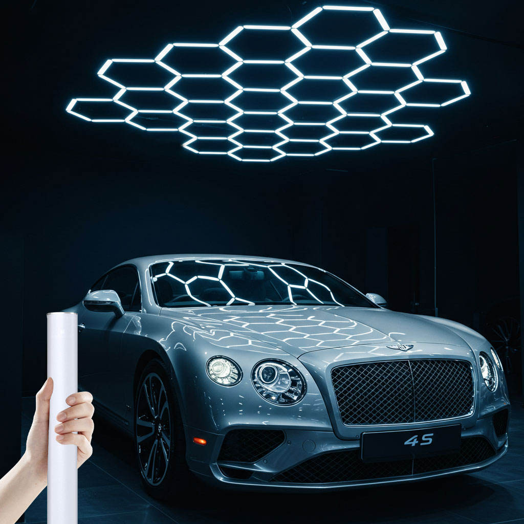 680W Cold White LED Honeycomb Light IP55 Automotive Detail Garage Roof Light 220V 2.4-4.8m/8-16ft Hexagonal
