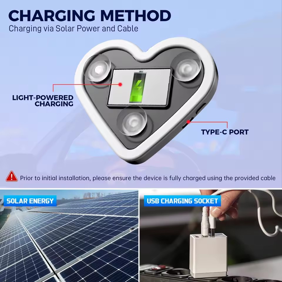 New Solar Triangle Window Heart-shaped Luminous Ambient Light Interior Wiring Free LED Ambient Light