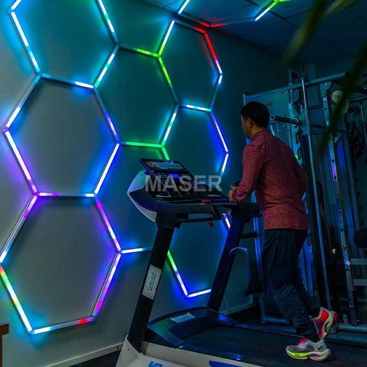 High Quality Indoor Lighting Modern 100V-240V Hexagon RGB Lights for Garage Gym Game Room 8 Grid Honeycomb Lights
