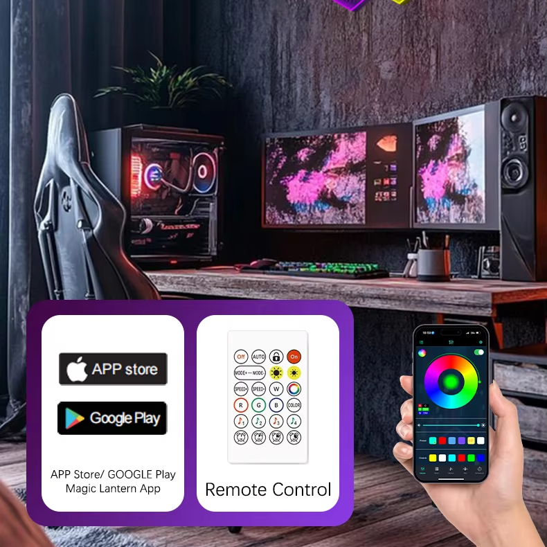 Modern DIY Geometry Night Light Wall Lamp 16 Million Colors Changing LED Smart APP Control USB Hexagon Lights for Bedroom Gaming