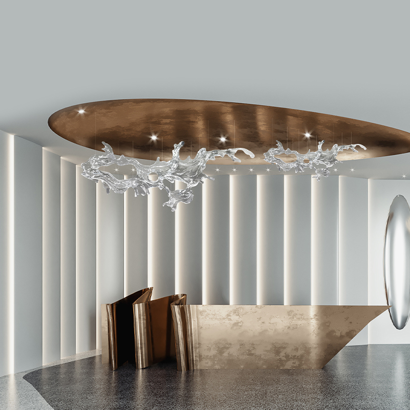 Nordic New Design Art Deco Transparent Led Resin Sculpture Customized Hall Living Room Villa Lobby Hotel Wedding Hanging Lights