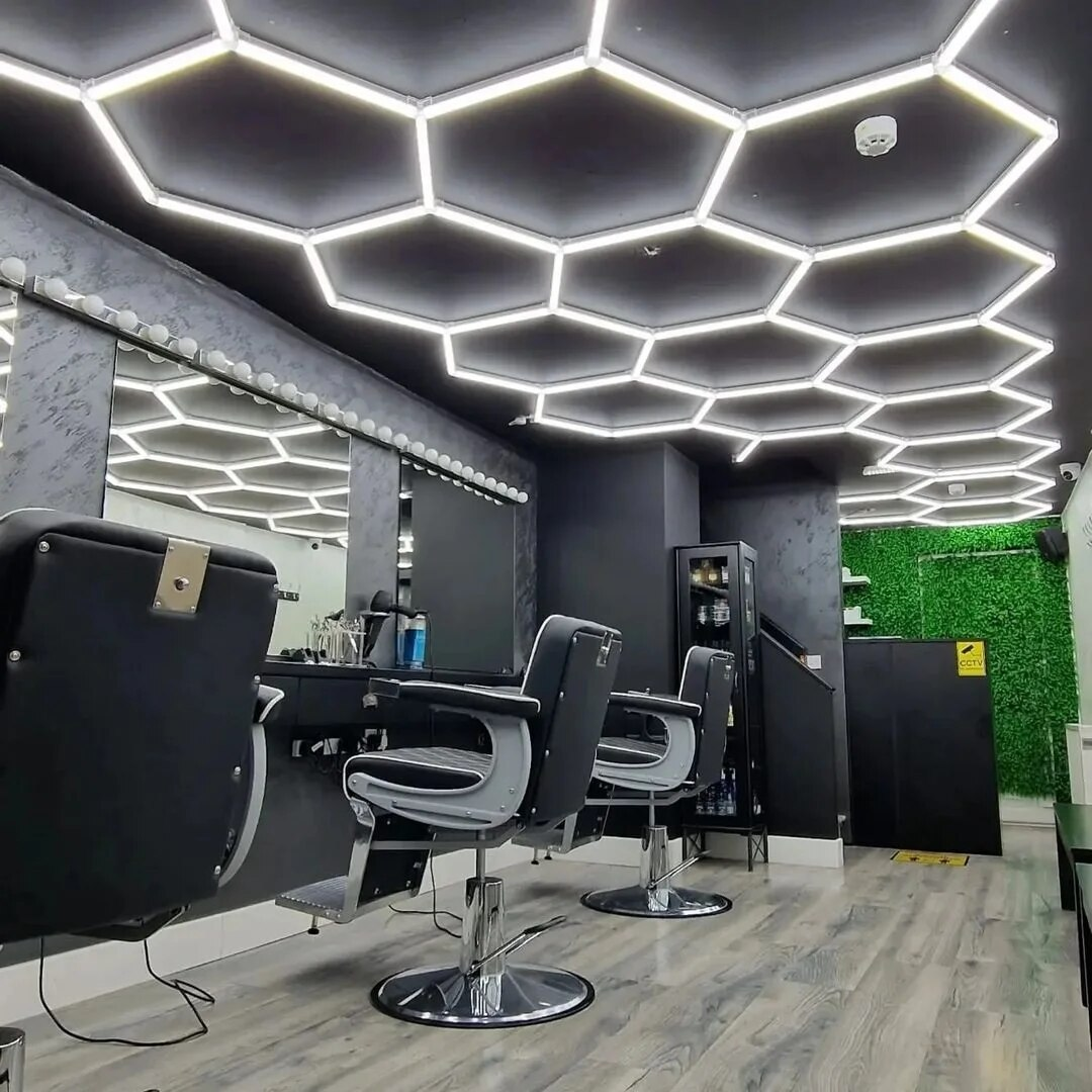 Portable RGB Hexagonal LED Workshop Light for Car Showroom Auto Workshop Office Use-Ceiling Mount