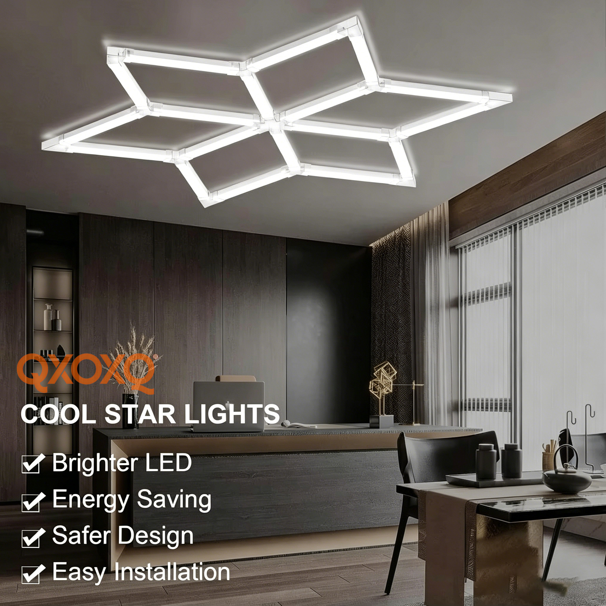 Hexagram Garage Lights 6 Rhombus 180W 15120LM 6500K Super Bright LED Ceiling Light for Garage Workshop Gym Car Detailing