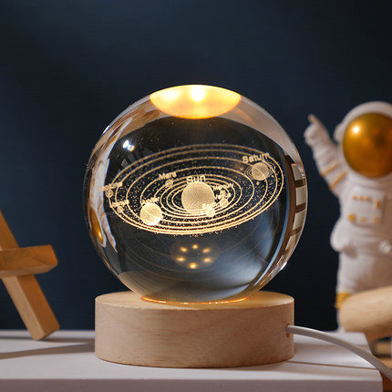 Large 60mm 3D Galaxy Sphere Ball Night Lamp Custom Laser Engraved LED Light With Wooden Base Carved Crafted Luxury Home Decor