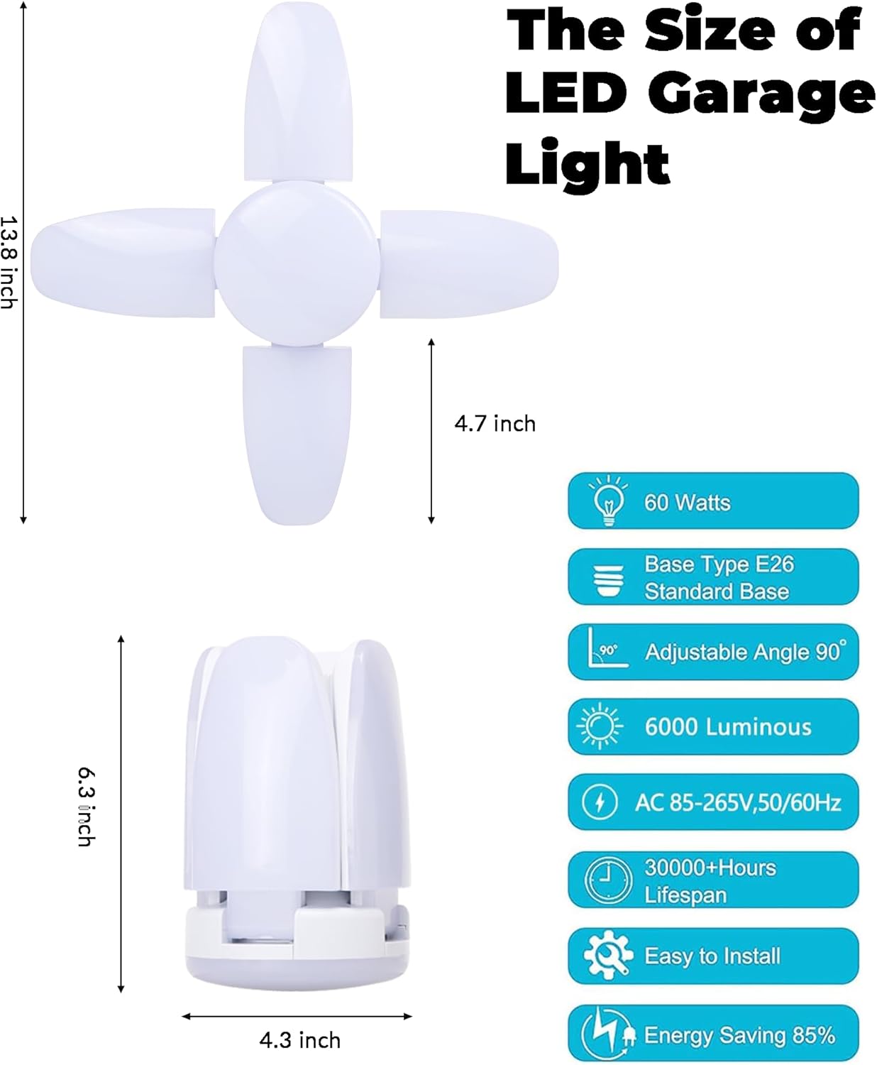 Aluminum Deformable IP65 Garage Ceiling Light LED Panels 6000K Industrial Pendant Remote Control Ar111 Base Car Wash Dimmable