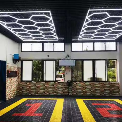 Super Bright 6000K Hexagonal LED Car Detailing Lights IP65 Waterproof Portable High CRI 90 for Car Showroom Garage Workshop AC