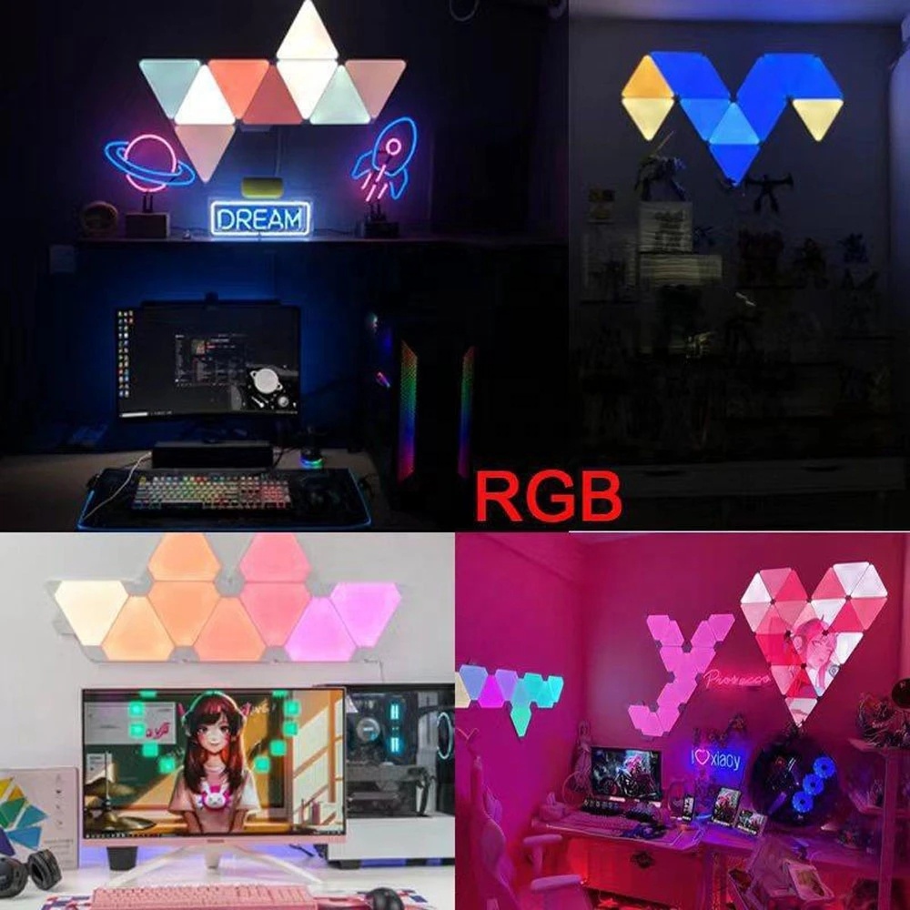 For APP Modern White Triangle Lights Panels LED Smart Control Game Sync RGB Voice Control Google Alexa LED Light Panel