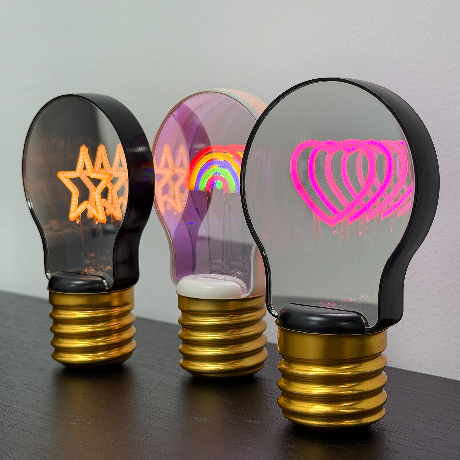 New Style Lamp Infinity Tunnel Light Heart Rainbow Star LED Mirror Bulb Rechargeable USB-C Light Gift for Decorative Purposes