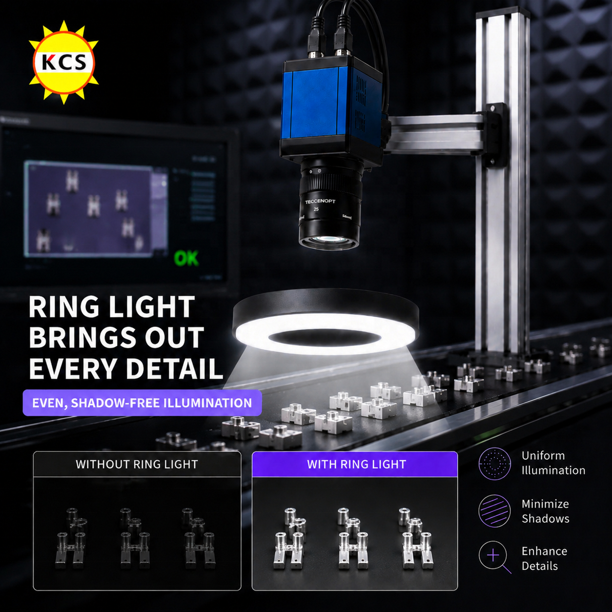 Dome Diffused Illumination 24V LED Shadowless Ring Light for Machine Vision Reflective Surface Inspection
